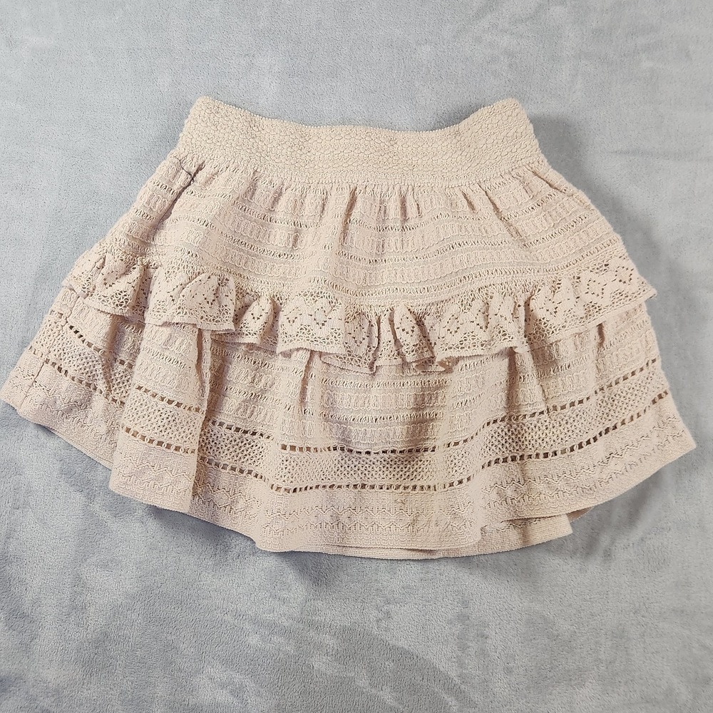 Aerie Beige Crochet Lace Ruffle Mini Skirt Women's S Boho Cottagecore Festival